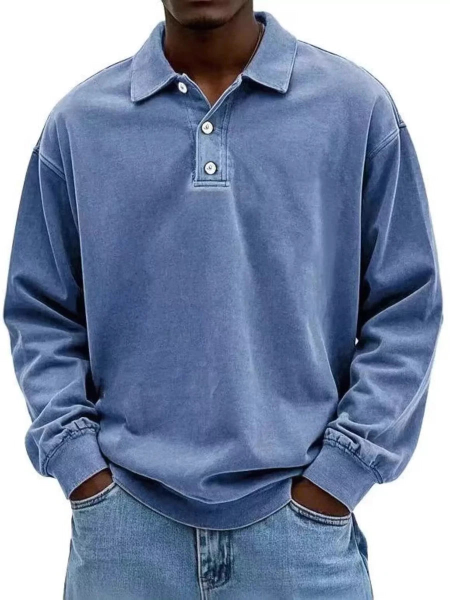 Men's Full Size Washed Long Sleeve Polo | S-5XL - variant_color - variant_size - variant_option