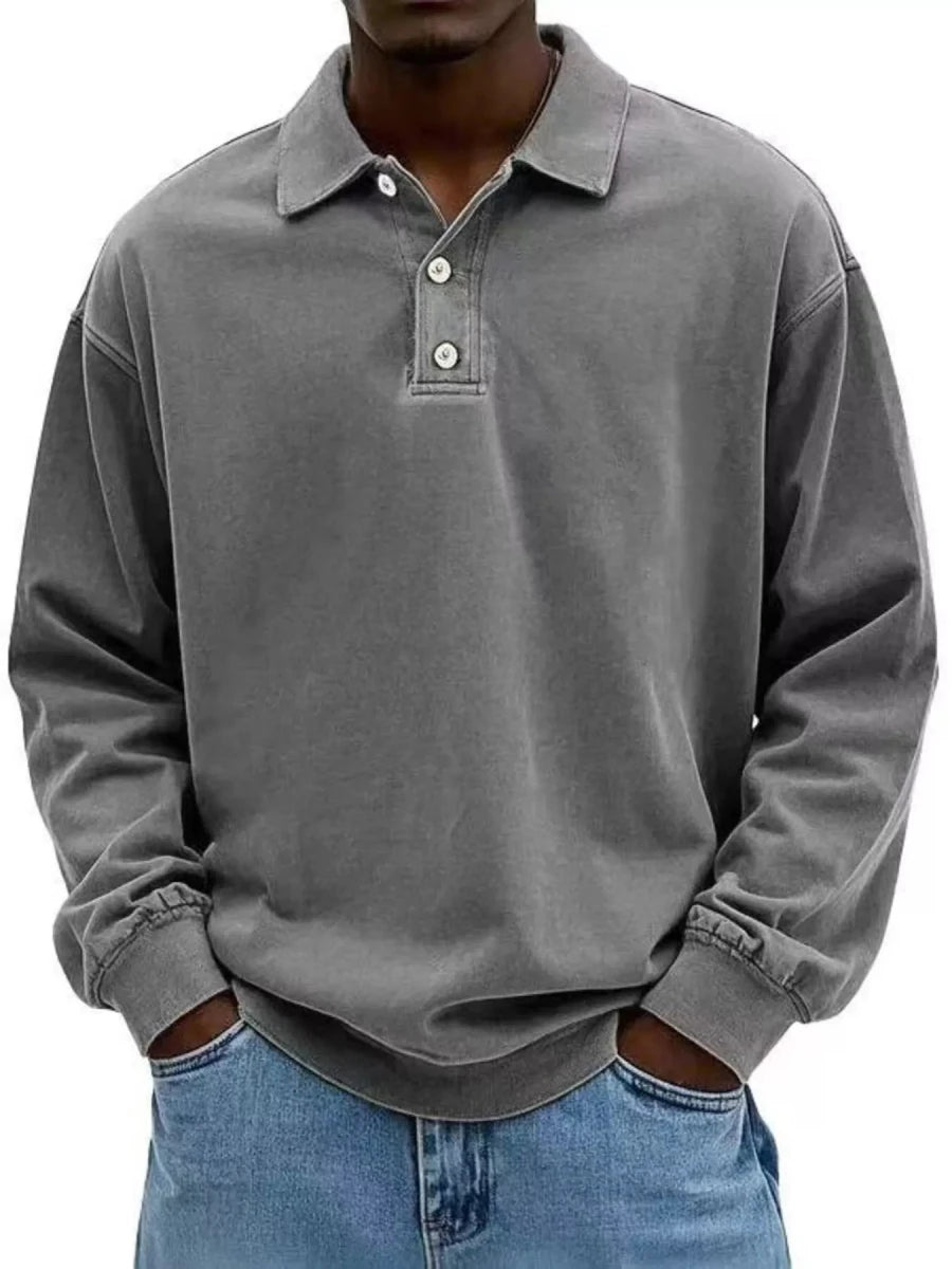 Men's Full Size Washed Long Sleeve Polo | S-5XL - variant_color - variant_size - variant_option
