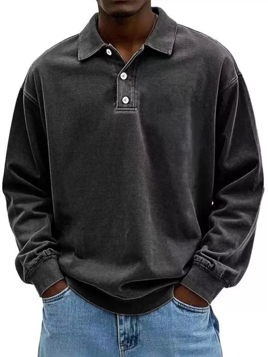 Men's Full Size Washed Long Sleeve Polo | S-5XL - variant_color - variant_size - variant_option
