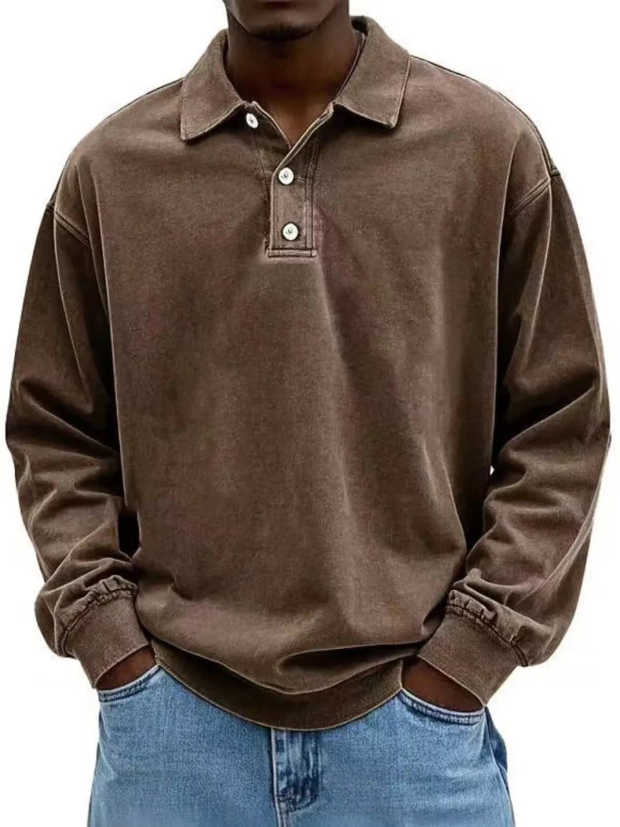 Men's Full Size Washed Long Sleeve Polo | S-5XL - variant_color - variant_size - variant_option