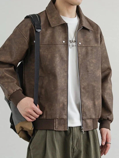 Men's Zip Up Faux Leather Shacket | M-3XL - variant_color - variant_size - variant_option