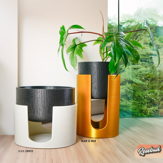 Modern Elevated Planter and Plant Stand Set - 2-Piece Plant Pot with Drainage in Multi Colors & Sizes, Mid-Century Modern Indoor Plant Stand - variant_color - variant_size - variant_option