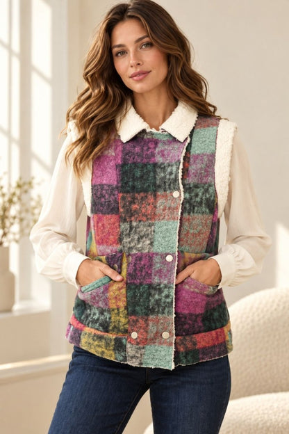 Multicolor Dream Plaid Fleece Vest with Pockets | S-3XL - #variant_color# - #variant_size# - #variant_option#