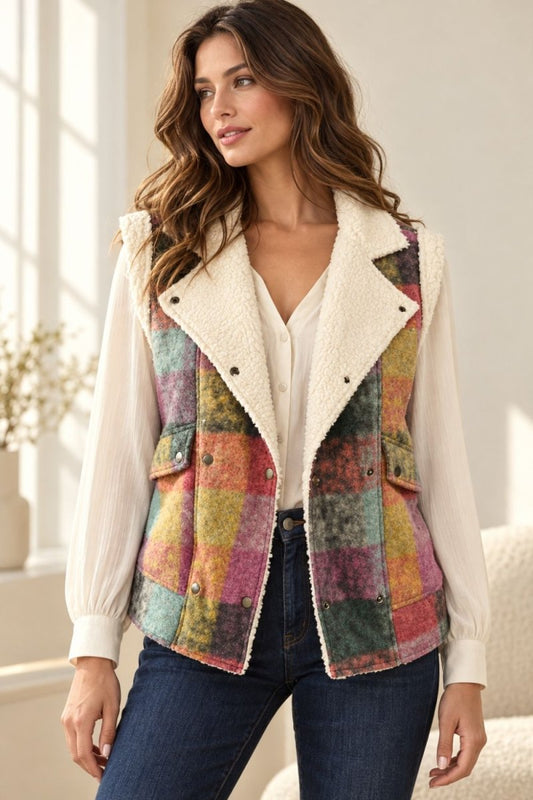 Multicolor Dream Plaid Fleece Vest with Pockets | S-3XL - #variant_color# - #variant_size# - #variant_option#