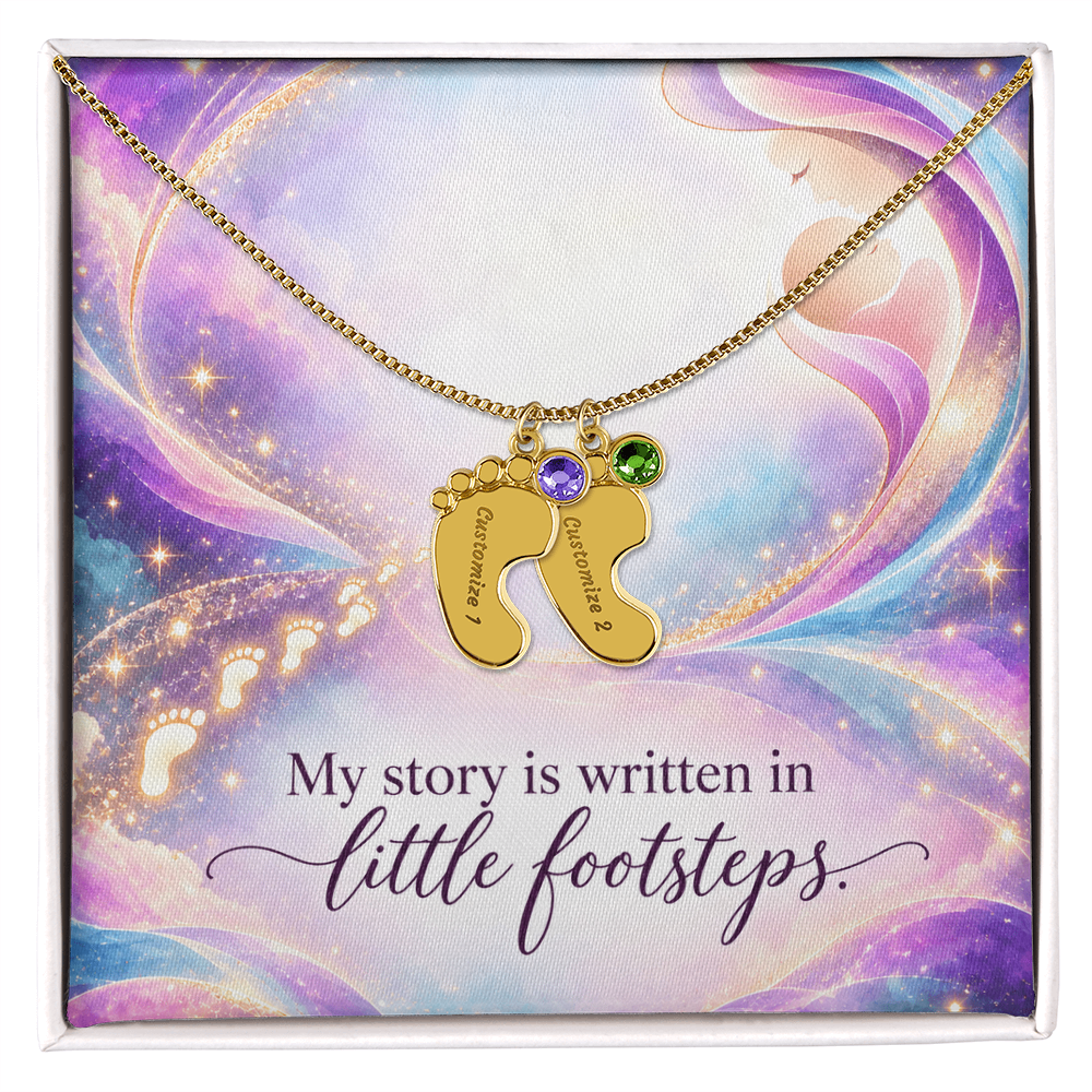 My Story Is Written in Little Footsteps • Baby Feet Necklace with Birthstone • Engraved with Your Baby's Name - #variant_color# - #variant_size# - #variant_option#