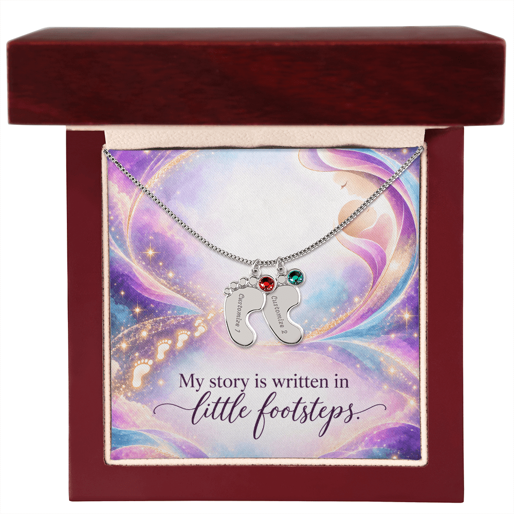 My Story Is Written in Little Footsteps • Baby Feet Necklace with Birthstone • Engraved with Your Baby's Name - #variant_color# - #variant_size# - #variant_option#
