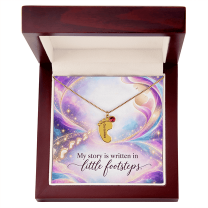 My Story Is Written in Little Footsteps • Baby Feet Necklace with Birthstone • Engraved with Your Baby's Name - #variant_color# - #variant_size# - #variant_option#