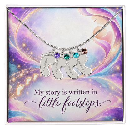 My Story Is Written in Little Footsteps • Baby Feet Necklace with Birthstone • Engraved with Your Baby's Name - #variant_color# - #variant_size# - #variant_option#