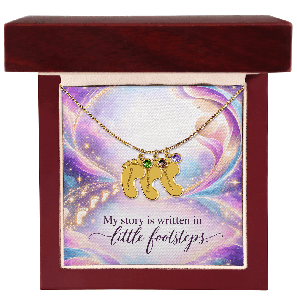 My Story Is Written in Little Footsteps • Baby Feet Necklace with Birthstone • Engraved with Your Baby's Name - #variant_color# - #variant_size# - #variant_option#