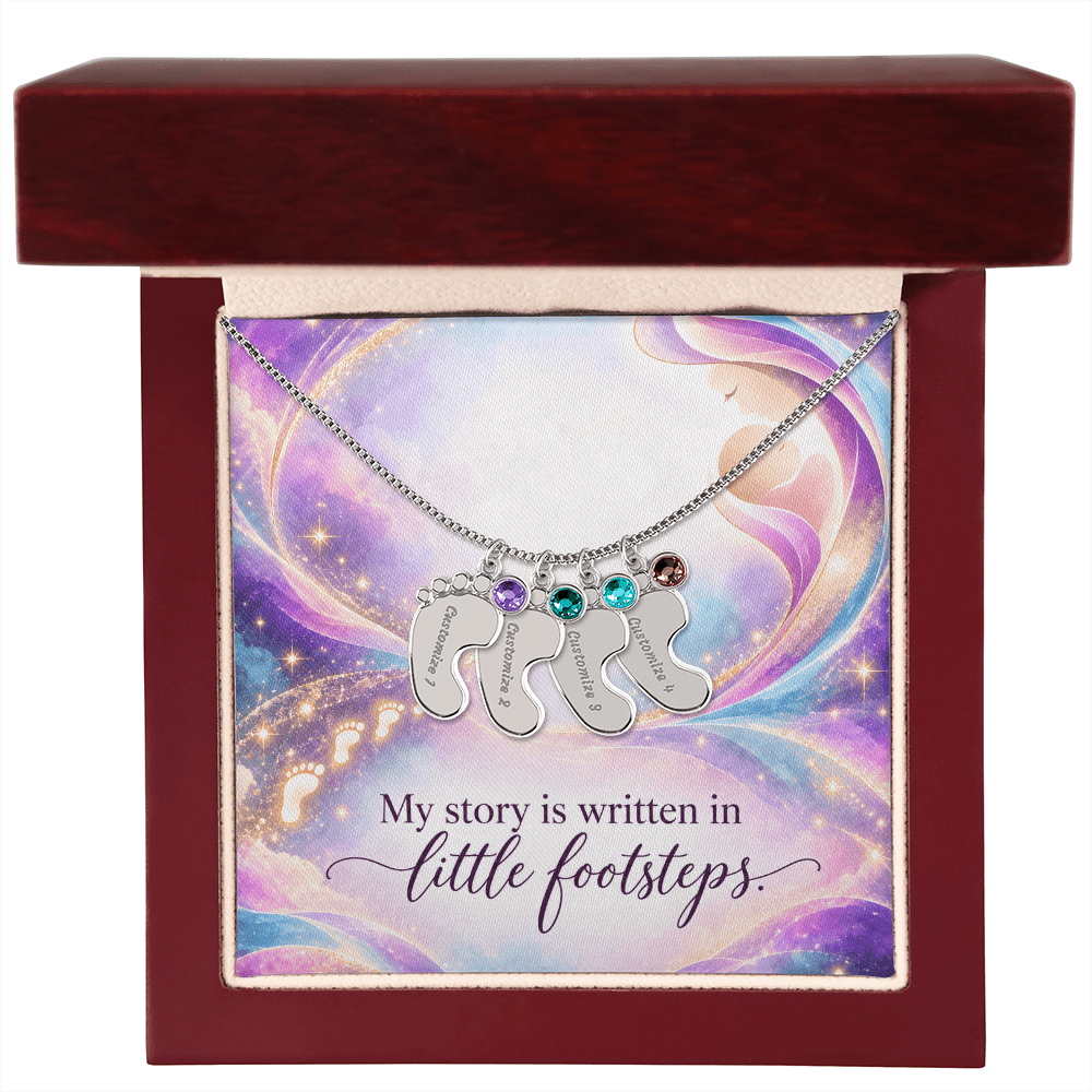 My Story Is Written in Little Footsteps • Baby Feet Necklace with Birthstone • Engraved with Your Baby's Name - #variant_color# - #variant_size# - #variant_option#