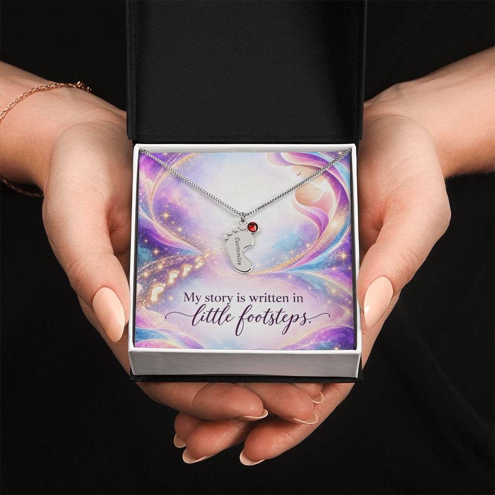 My Story Is Written in Little Footsteps • Baby Feet Necklace with Birthstone • Engraved with Your Baby's Name - #variant_color# - #variant_size# - #variant_option#