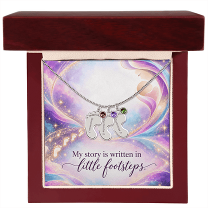 My Story Is Written in Little Footsteps • Baby Feet Necklace with Birthstone • Engraved with Your Baby's Name - #variant_color# - #variant_size# - #variant_option#