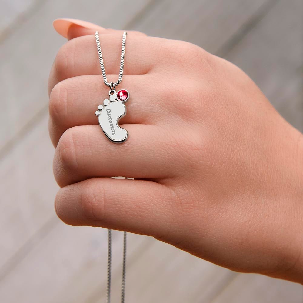 My Story Is Written in Little Footsteps • Baby Feet Necklace with Birthstone • Engraved with Your Baby's Name - #variant_color# - #variant_size# - #variant_option#