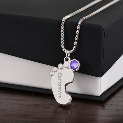 My Story Is Written in Little Footsteps • Baby Feet Necklace with Birthstone • Engraved with Your Baby's Name - #variant_color# - #variant_size# - #variant_option#