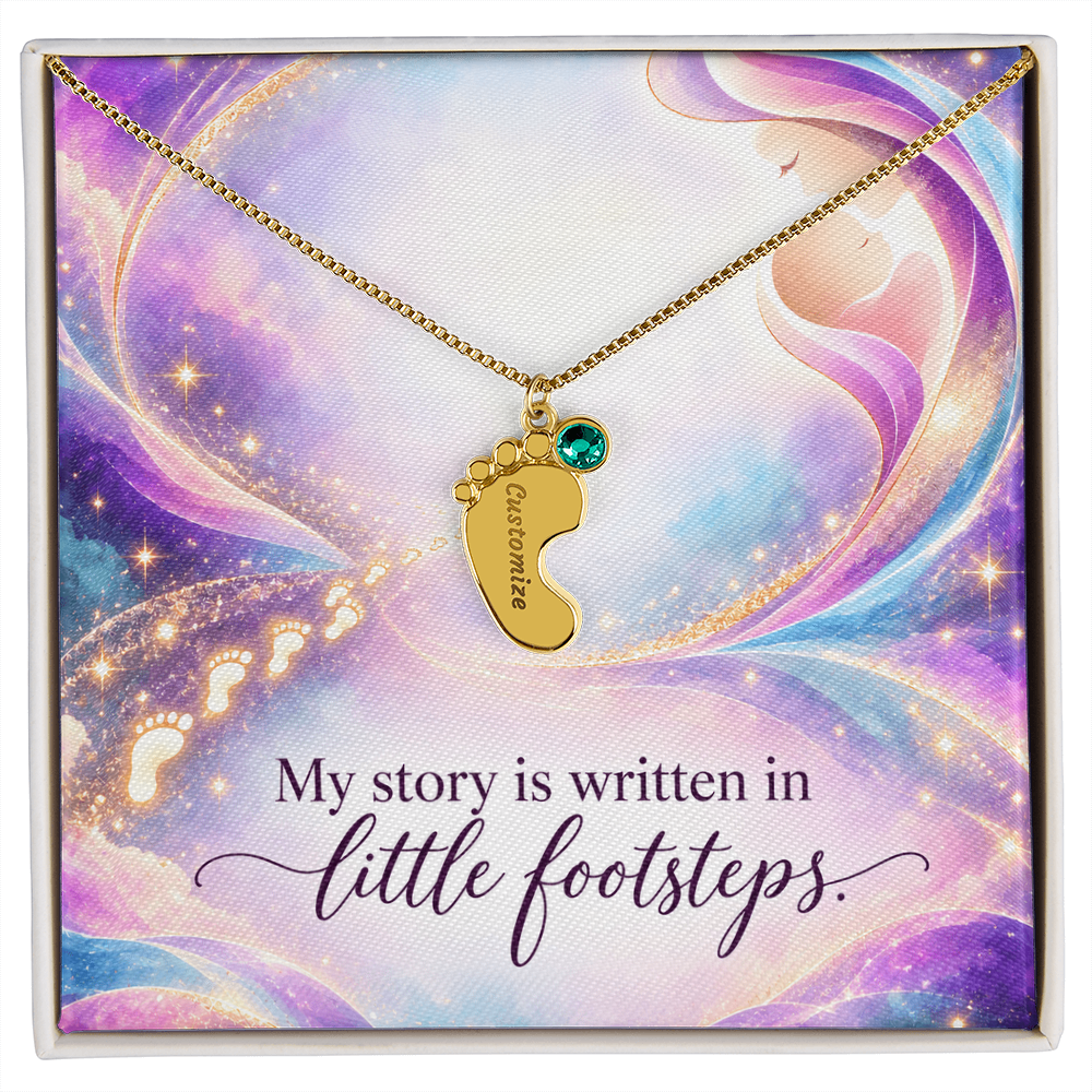 My Story Is Written in Little Footsteps • Baby Feet Necklace with Birthstone • Engraved with Your Baby's Name - #variant_color# - #variant_size# - #variant_option#