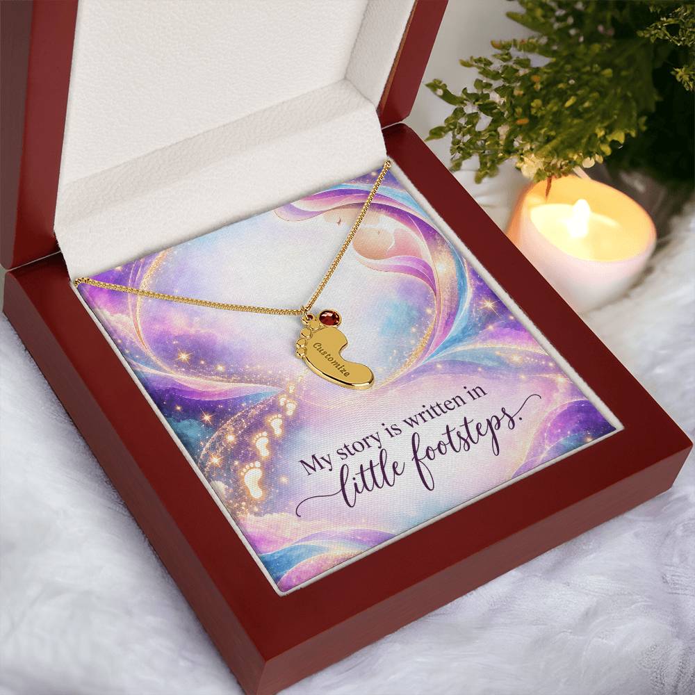My Story Is Written in Little Footsteps • Baby Feet Necklace with Birthstone • Engraved with Your Baby's Name - #variant_color# - #variant_size# - #variant_option#
