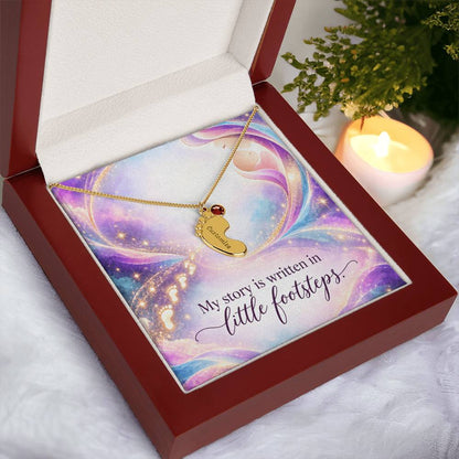 My Story Is Written in Little Footsteps • Baby Feet Necklace with Birthstone • Engraved with Your Baby's Name - #variant_color# - #variant_size# - #variant_option#