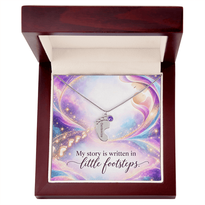 My Story Is Written in Little Footsteps • Baby Feet Necklace with Birthstone • Engraved with Your Baby's Name - #variant_color# - #variant_size# - #variant_option#