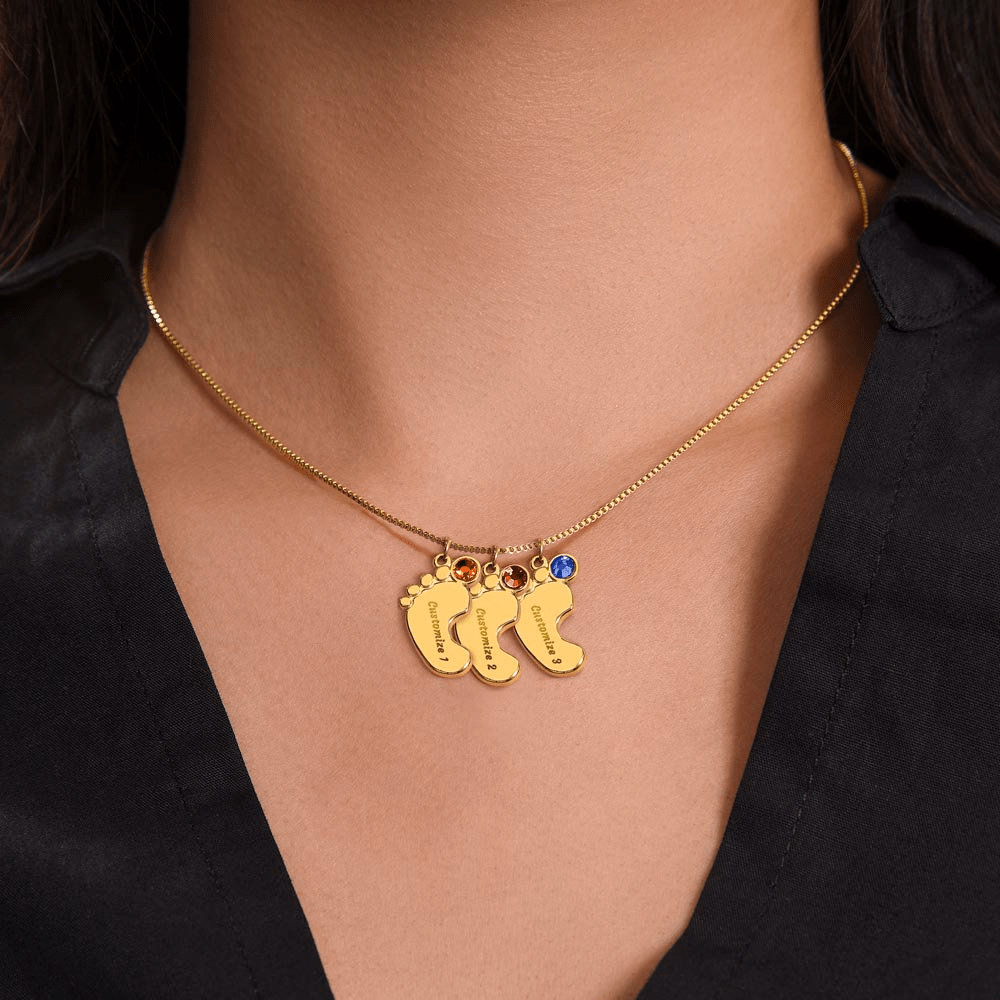 My Story Is Written in Little Footsteps • Baby Feet Necklace with Birthstone • Engraved with Your Baby's Name - #variant_color# - #variant_size# - #variant_option#