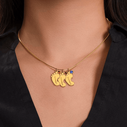 My Story Is Written in Little Footsteps • Baby Feet Necklace with Birthstone • Engraved with Your Baby's Name - #variant_color# - #variant_size# - #variant_option#