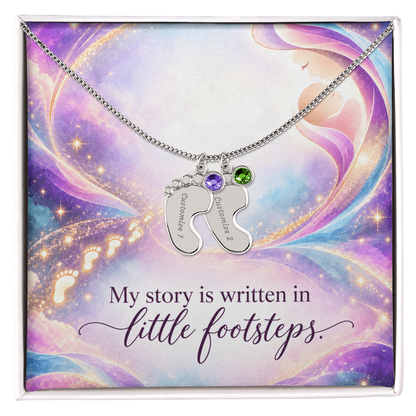 My Story Is Written in Little Footsteps • Baby Feet Necklace with Birthstone • Engraved with Your Baby's Name - #variant_color# - #variant_size# - #variant_option#