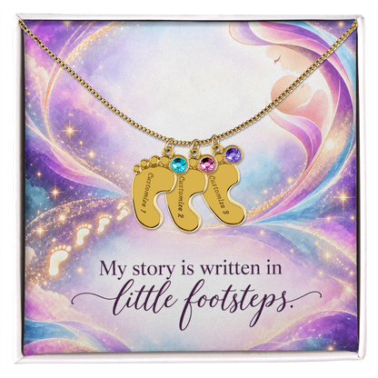 My Story Is Written in Little Footsteps • Baby Feet Necklace with Birthstone • Engraved with Your Baby's Name - #variant_color# - #variant_size# - #variant_option#