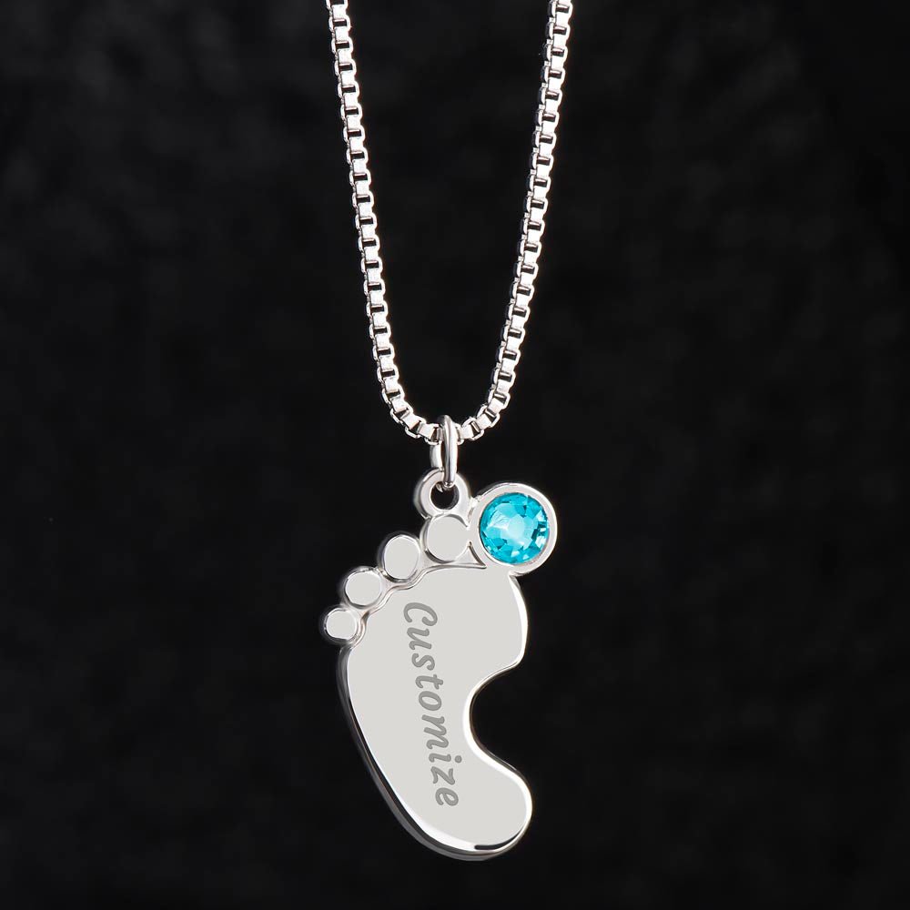 My Story Is Written in Little Footsteps • Baby Feet Necklace with Birthstone • Engraved with Your Baby's Name - #variant_color# - #variant_size# - #variant_option#