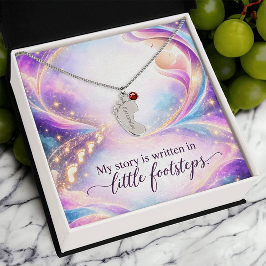 My Story Is Written in Little Footsteps • Baby Feet Necklace with Birthstone • Engraved with Your Baby's Name - #variant_color# - #variant_size# - #variant_option#