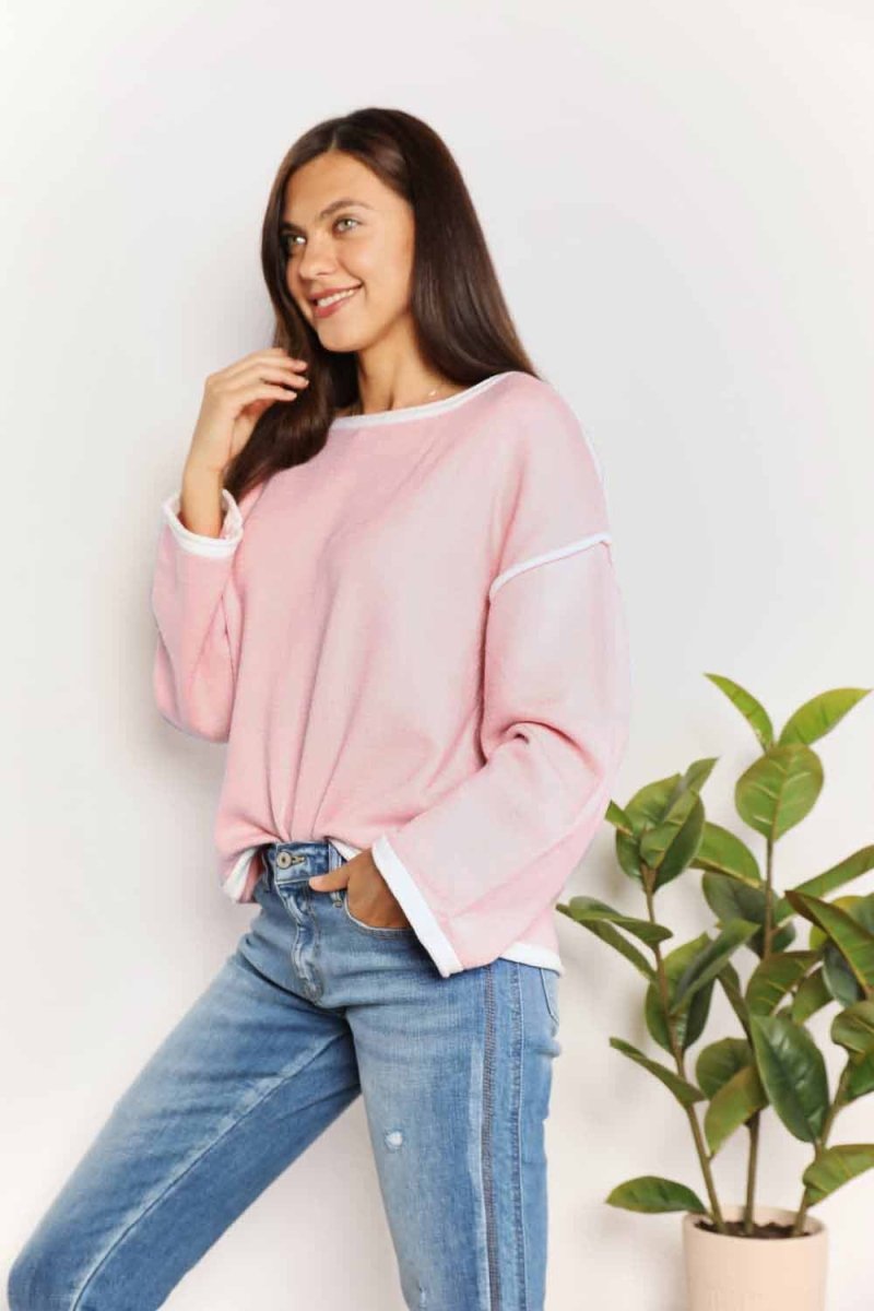 Pink Angel Wings Knit Top |Dropped Shoulders & Contrast Detail - variant_color - variant_size - variant_option