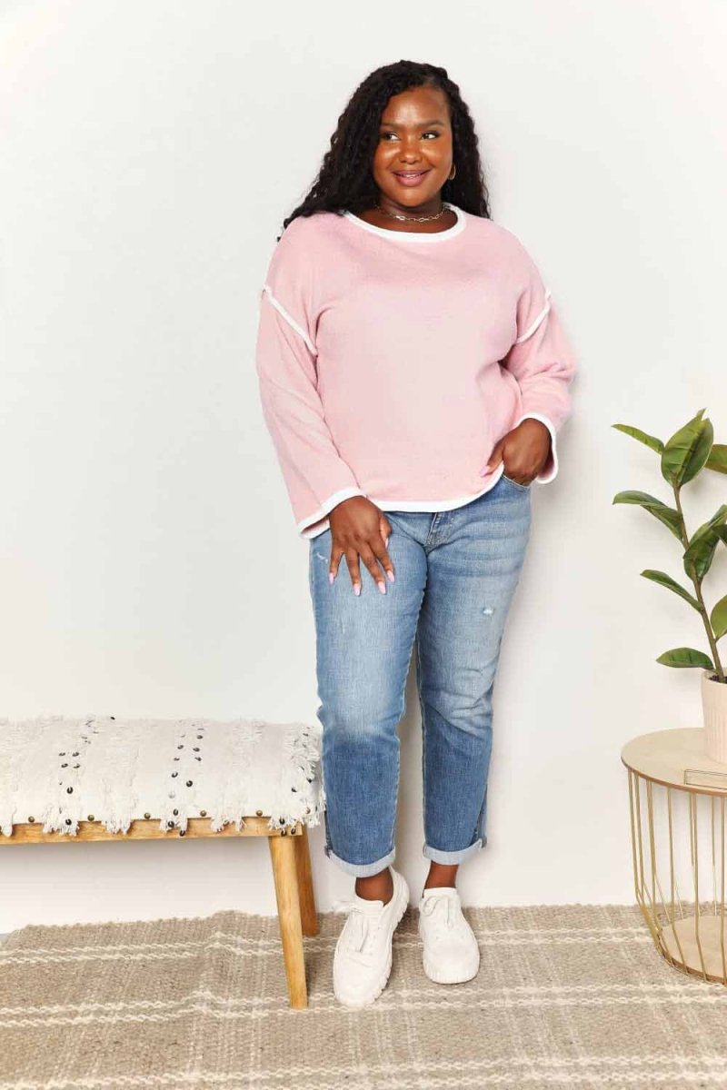 Pink Angel Wings Knit Top |Dropped Shoulders & Contrast Detail - variant_color - variant_size - variant_option