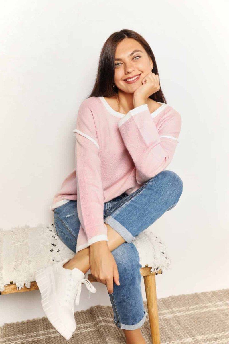 Pink Angel Wings Knit Top |Dropped Shoulders & Contrast Detail - variant_color - variant_size - variant_option