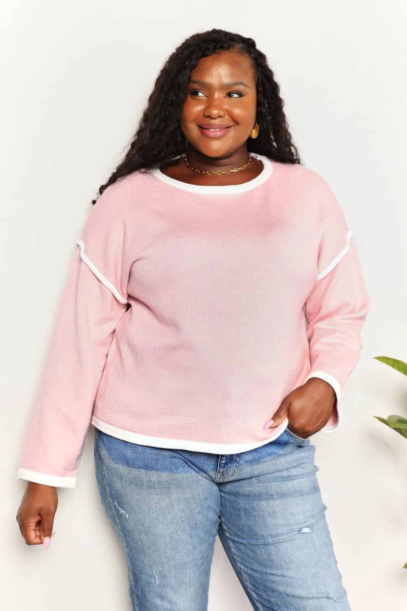 Pink Angel Wings Knit Top |Dropped Shoulders & Contrast Detail - variant_color - variant_size - variant_option