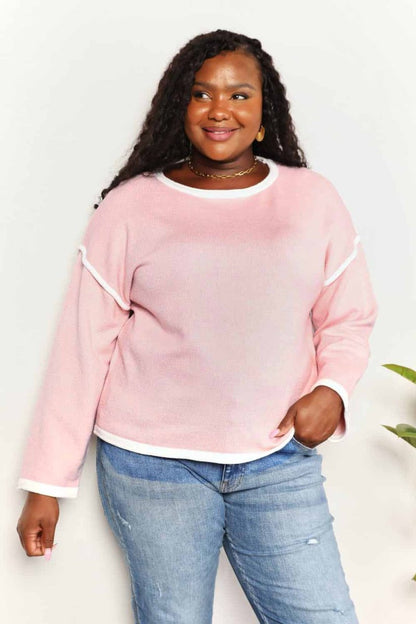 Pink Angel Wings Knit Top |Dropped Shoulders & Contrast Detail - variant_color - variant_size - variant_option