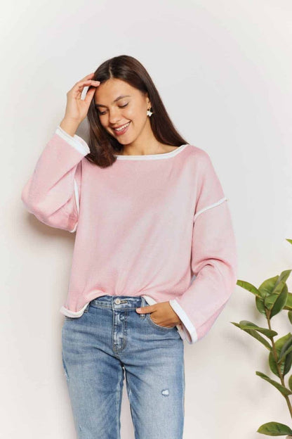 Pink Angel Wings Knit Top |Dropped Shoulders & Contrast Detail - variant_color - variant_size - variant_option