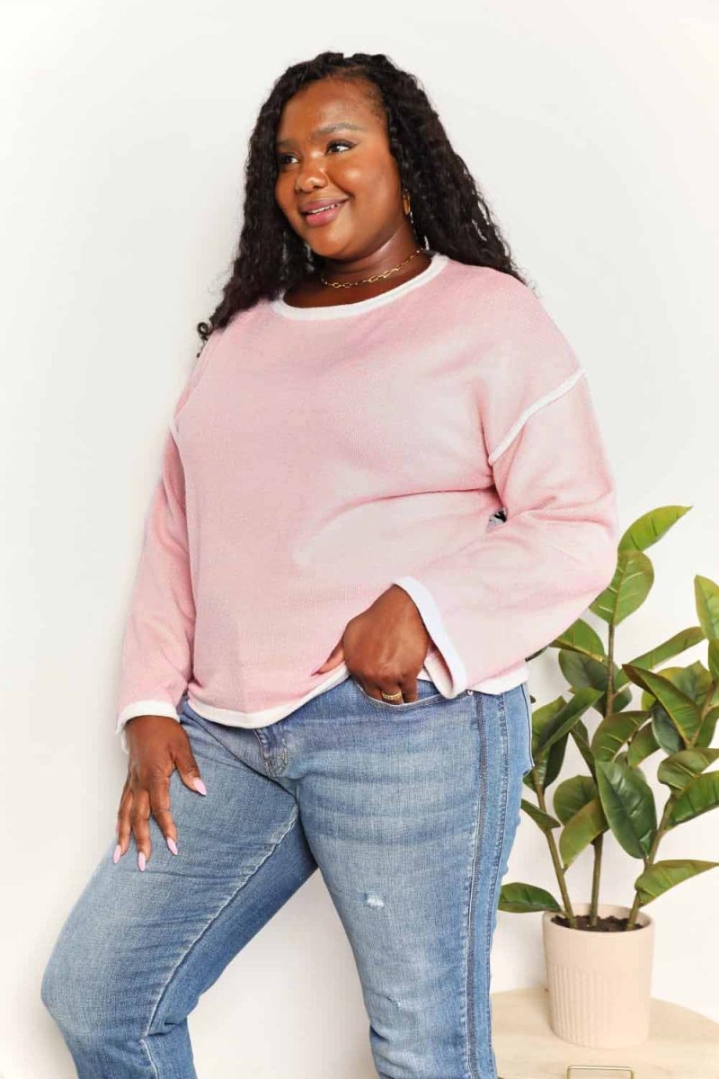 Pink Angel Wings Knit Top |Dropped Shoulders & Contrast Detail - variant_color - variant_size - variant_option