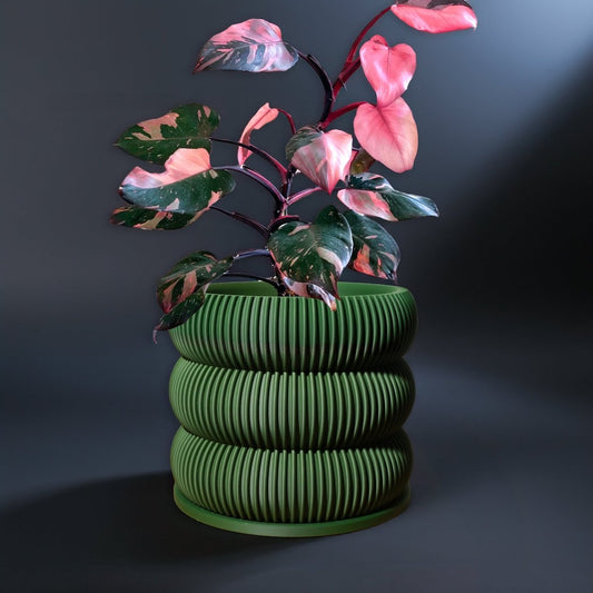 Ribbed Bubble Plant Pot With Drainage and Saucer - variant_color - variant_size - variant_option