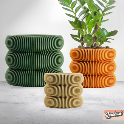 Ribbed Bubble Plant Pot With Drainage and Saucer