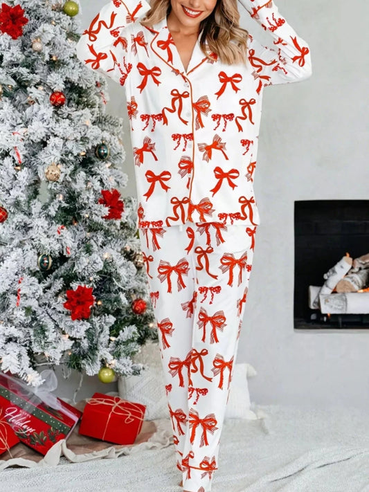 Ribbon Frenzy | Christmas Pajama-Lounging Set | Round Neck Top and Pants | S-XL - #variant_color# - #variant_size# - #variant_option#