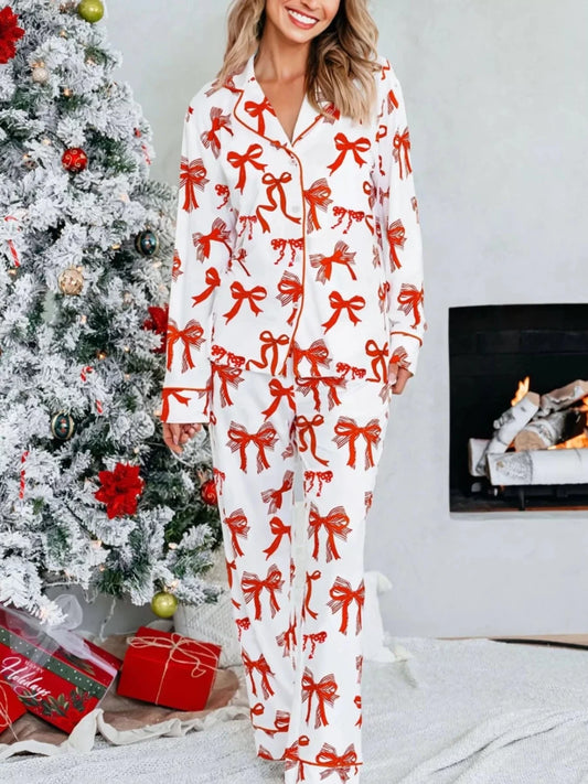 Ribbon Frenzy | Christmas Pajama-Lounging Set | Round Neck Top and Pants | S-XL - #variant_color# - #variant_size# - #variant_option#