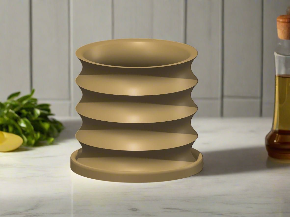 Rippled Plant Pot with Drainage – Modern Organic Indoor Planter with Saucer, 3D Printed Wavy Pot for Houseplants - BRIM - variant_color - variant_size - variant_option