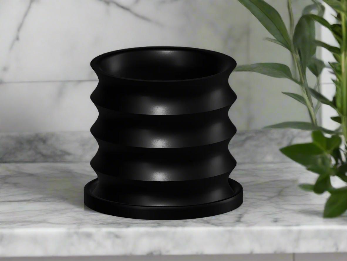 Rippled Plant Pot with Drainage – Modern Organic Indoor Planter with Saucer, 3D Printed Wavy Pot for Houseplants - BRIM - variant_color - variant_size - variant_option
