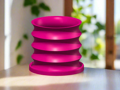 Rippled Plant Pot with Drainage – Modern Organic Indoor Planter with Saucer, 3D Printed Wavy Pot for Houseplants - BRIM - variant_color - variant_size - variant_option