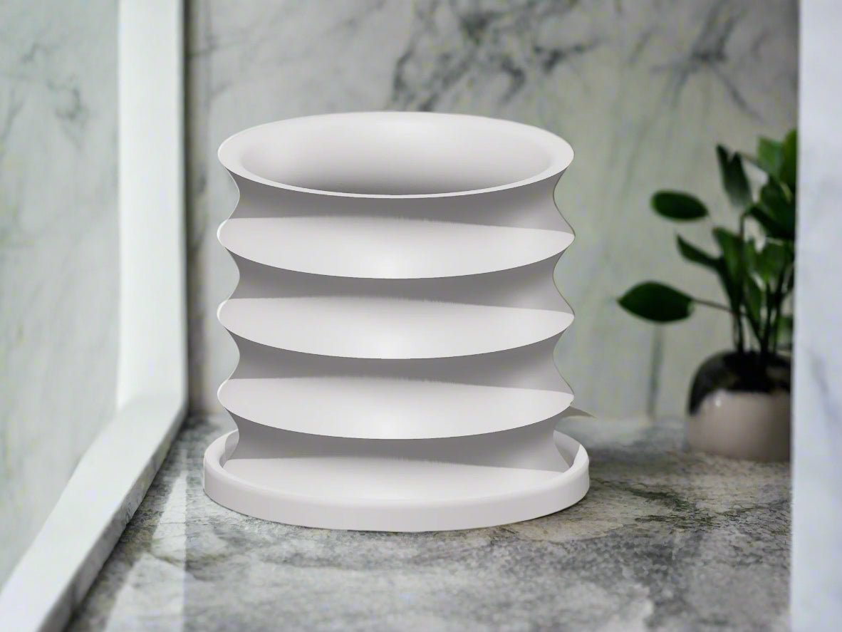 Rippled Plant Pot with Drainage – Modern Organic Indoor Planter with Saucer, 3D Printed Wavy Pot for Houseplants - BRIM - variant_color - variant_size - variant_option
