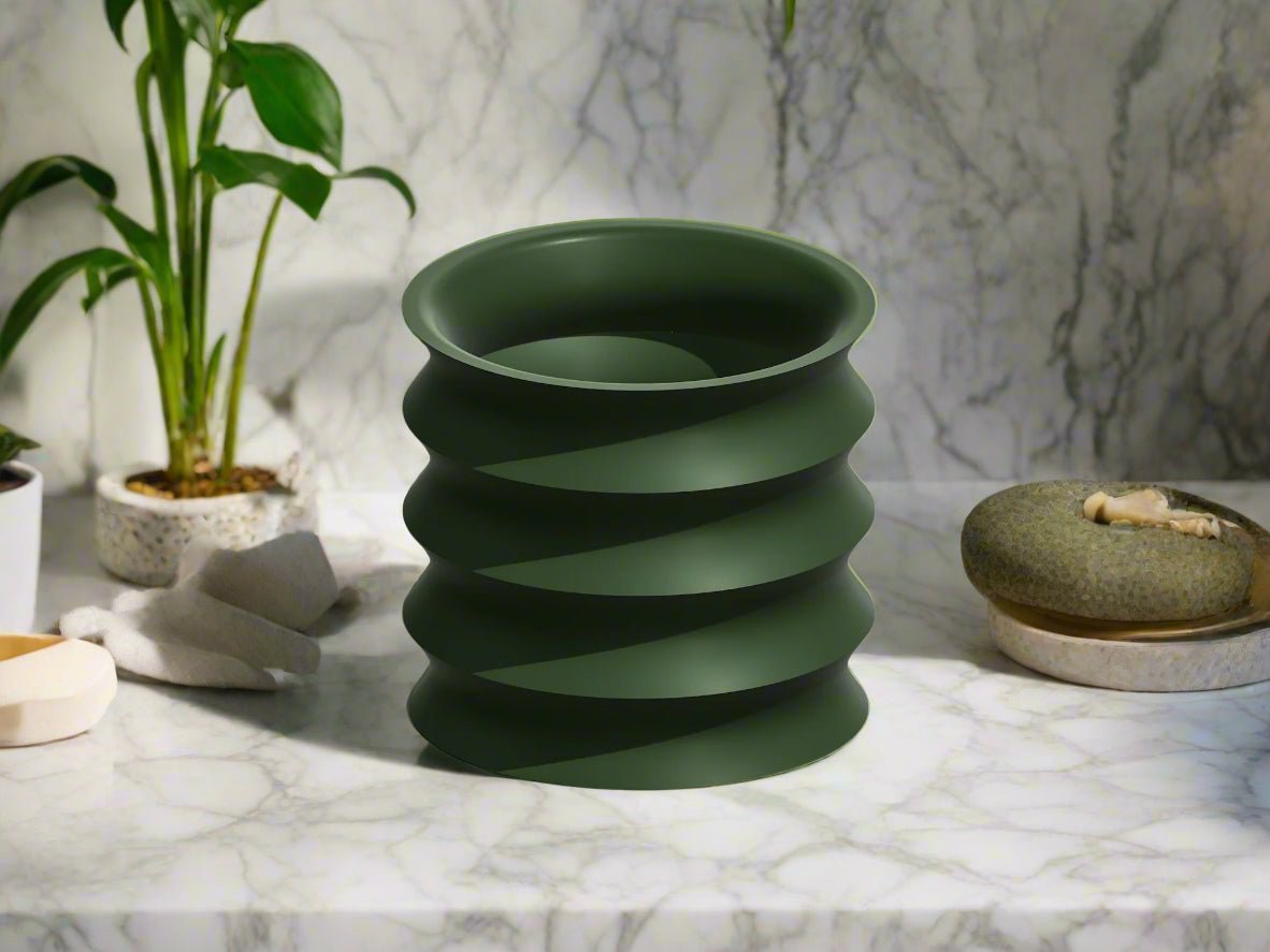 Rippled Plant Pot with Drainage – Modern Organic Indoor Planter with Saucer, 3D Printed Wavy Pot for Houseplants - BRIM - variant_color - variant_size - variant_option