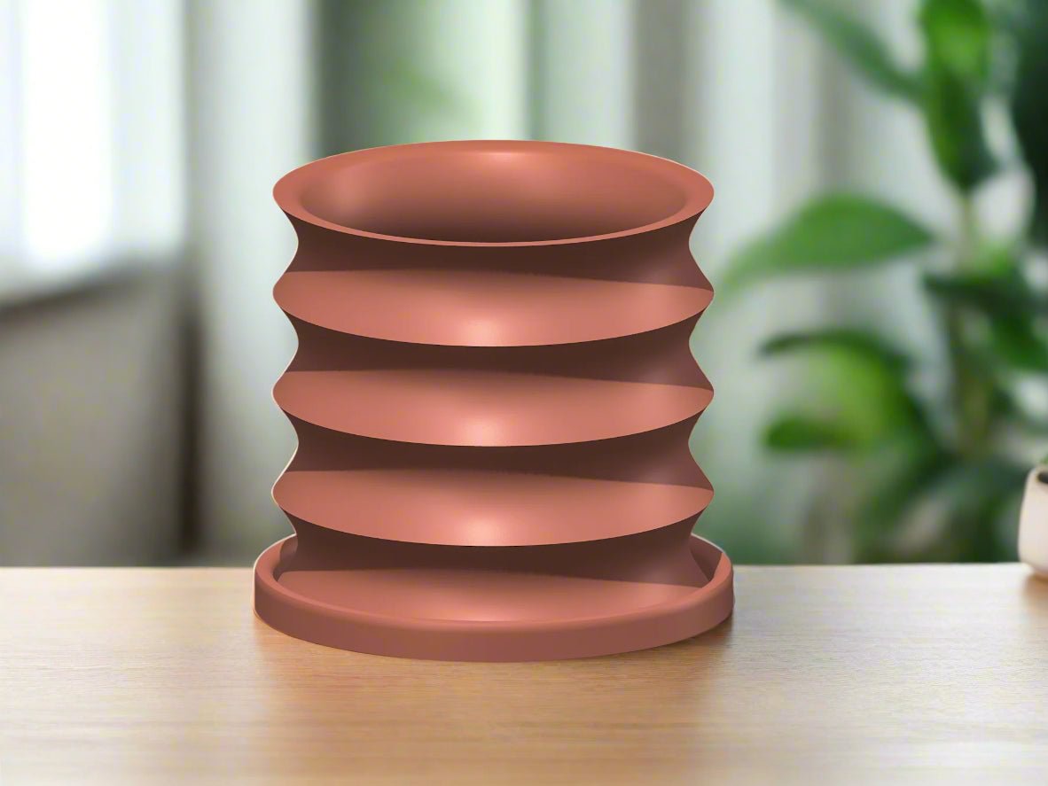 Rippled Plant Pot with Drainage – Modern Organic Indoor Planter with Saucer, 3D Printed Wavy Pot for Houseplants - BRIM - variant_color - variant_size - variant_option