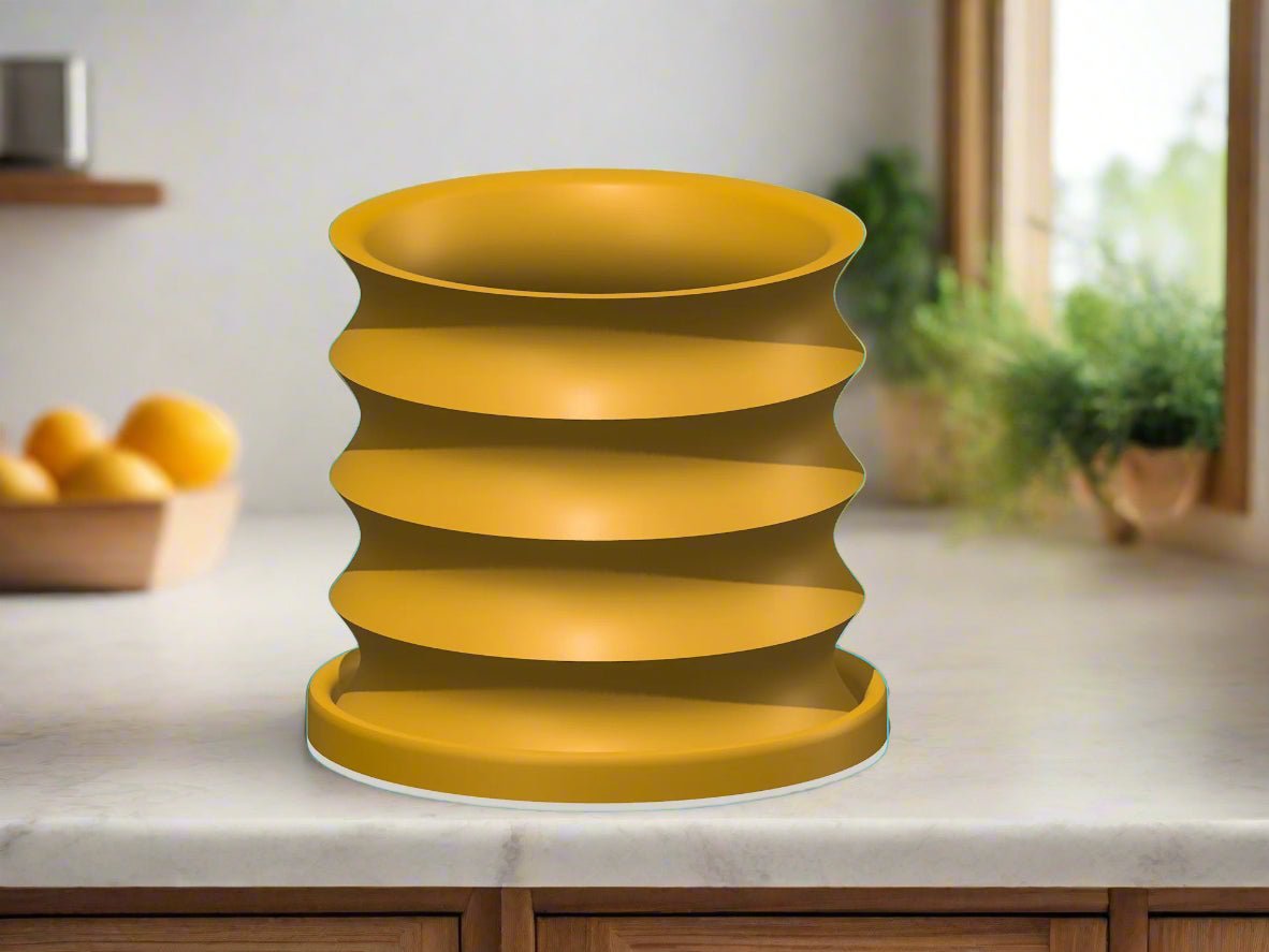 Rippled Plant Pot with Drainage – Modern Organic Indoor Planter with Saucer, 3D Printed Wavy Pot for Houseplants - BRIM - variant_color - variant_size - variant_option