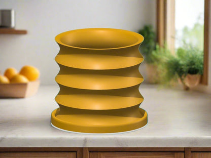 Rippled Plant Pot with Drainage – Modern Organic Indoor Planter with Saucer, 3D Printed Wavy Pot for Houseplants - BRIM - variant_color - variant_size - variant_option