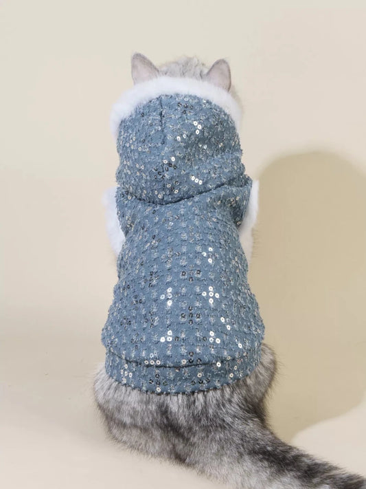 Sequin Pet Coat with Fur Trim - variant_color - variant_size - variant_option