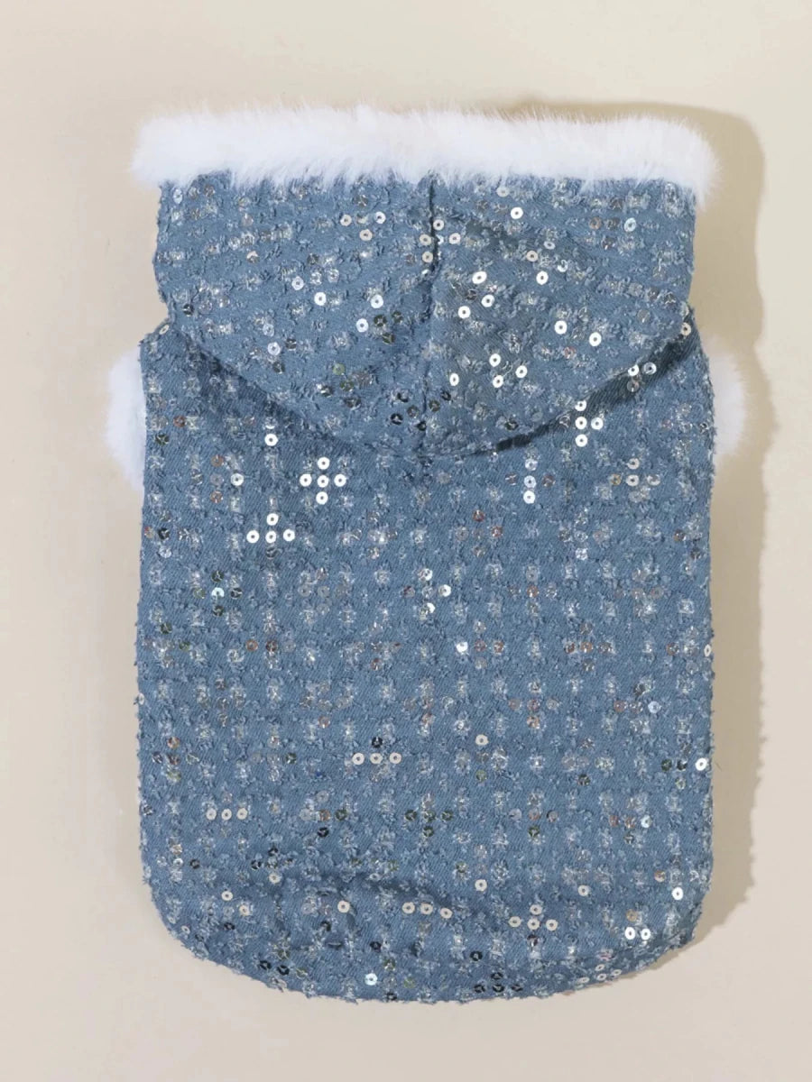 Sequin Pet Coat with Fur Trim - variant_color - variant_size - variant_option