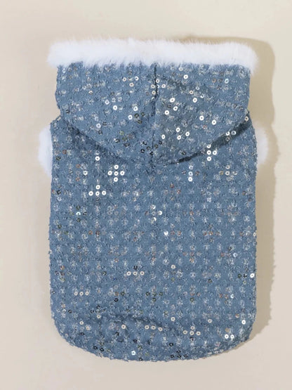 Sequin Pet Coat with Fur Trim - variant_color - variant_size - variant_option
